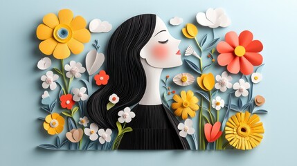 Elegant Feminine Paper Art Design with Flowers and Silhouettes