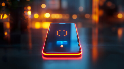 Cell phone with red indicator light illuminated on screen in dark environment