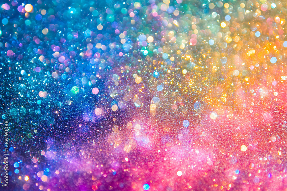 Poster shimmering rainbow glitter background sparkling colorful texture with bokeh lights