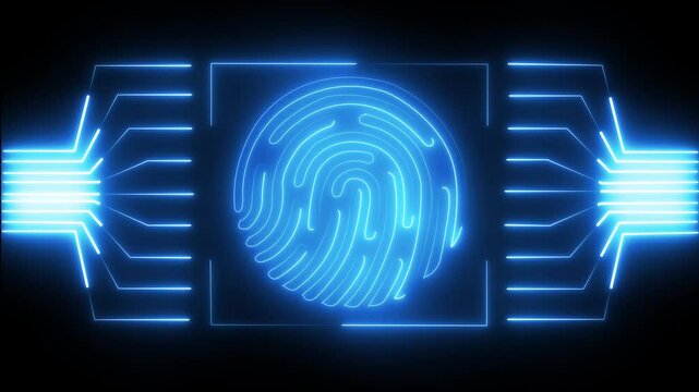Abstract digital conceptual technology. Login using fingerprint identification with a print inside a circle on an electronic or digital screen. finger print fingerprint lock secure security ,