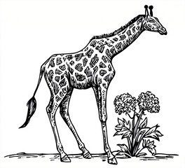 Naklejka premium Stylish Giraffe Monochrome Vector: Isolated White Background Design for Global Wildlife Art and Decor