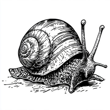 recommend clip art: Exquisite Monochrome Snail Sketch, Detailed Line Art for Nature and Garden Themes