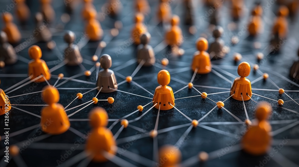 Poster A diverse group of orange people forming a dynamic network in a collaborative setting