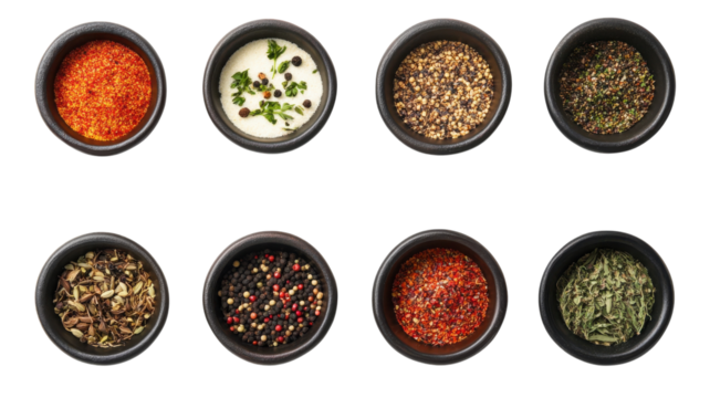 Various spices and herbs arranged in bowls showcasing culinary diversity and flavor profiles