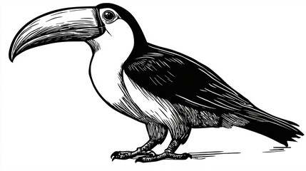 Obraz premium Toucan Sketch: Detailed Tropical Bird Design for Logos, Tattoos, and Nature Lovers