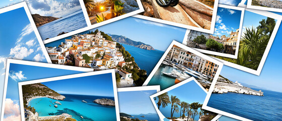 Colorful Travel Photography Collage Featuring Scenic Landscapes, Coastal Views, and Vibrant Urban Architecture