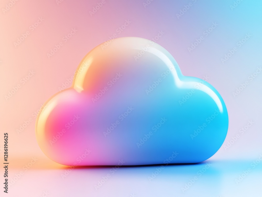 Aufkleber futuristic neon cloud icon glowing with blue and pink gradient hues in modern digital technology ins