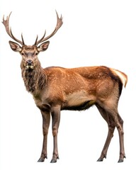 A majestic deer stands proudly in its natural habitat. The antlers reach high towards the sky. This beautiful creature embodies grace and strength. Generative AI