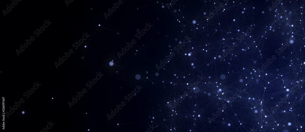 Poster network connection structure. abstract blue background with moving dots, lines and triangles. futuri