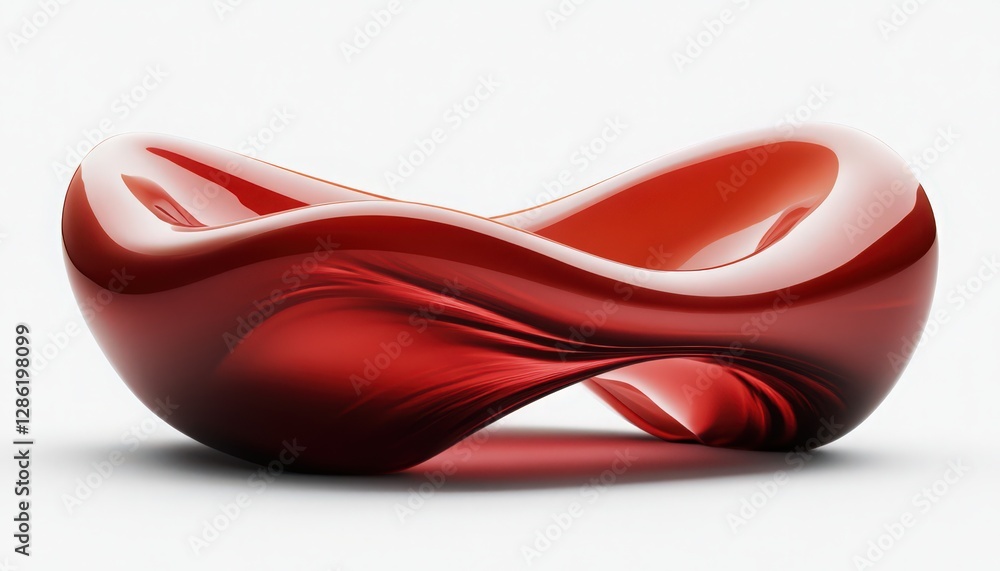 Poster abstract red sculptural form with flowing lines
