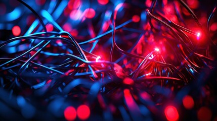 A vibrant display of red and blue lights creating an energetic atmosphere