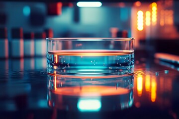 A glass of clear water placed on a wooden table in a well-lit room