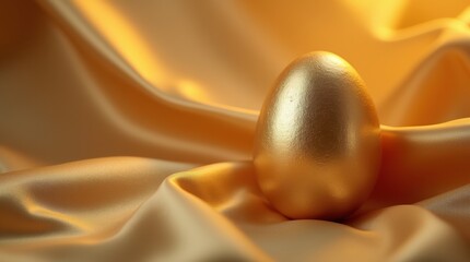 Obraz premium Shiny golden Easter egg resting on soft satin fabric with warm lighting