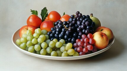 Fresh Fruit Platter with Grapes, Apples, and Tomatoes