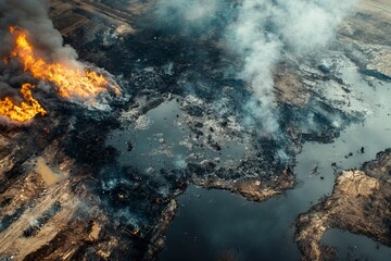 Large fire burning in the middle of an open field with smoke rising into the sky