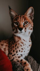 Obraz premium Regal african serval cat with spotted fur relaxing indoors