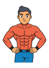 Fototapeta premium Muscular man with six pack and gives pose vector illustration