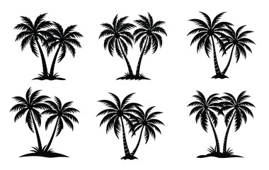 Obraz premium Dabble coconut trees silhouette on white background.