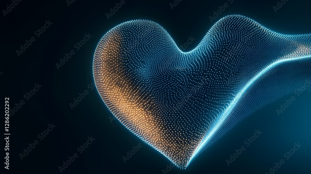 Poster abstract heart shape with colorful dots and glow effects