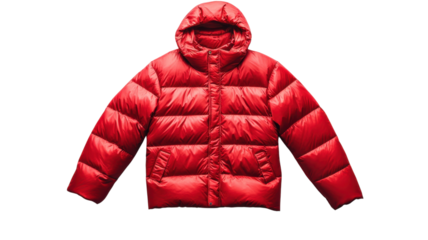 Bright red puffer jacket showcases warmth and style for cold weather activities during the winter season