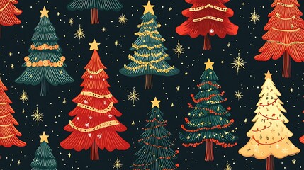 Christmas tree pattern, night sky, festive, digital art
