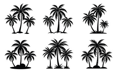 Fototapeta premium Coconut tree set silhouette of white background.