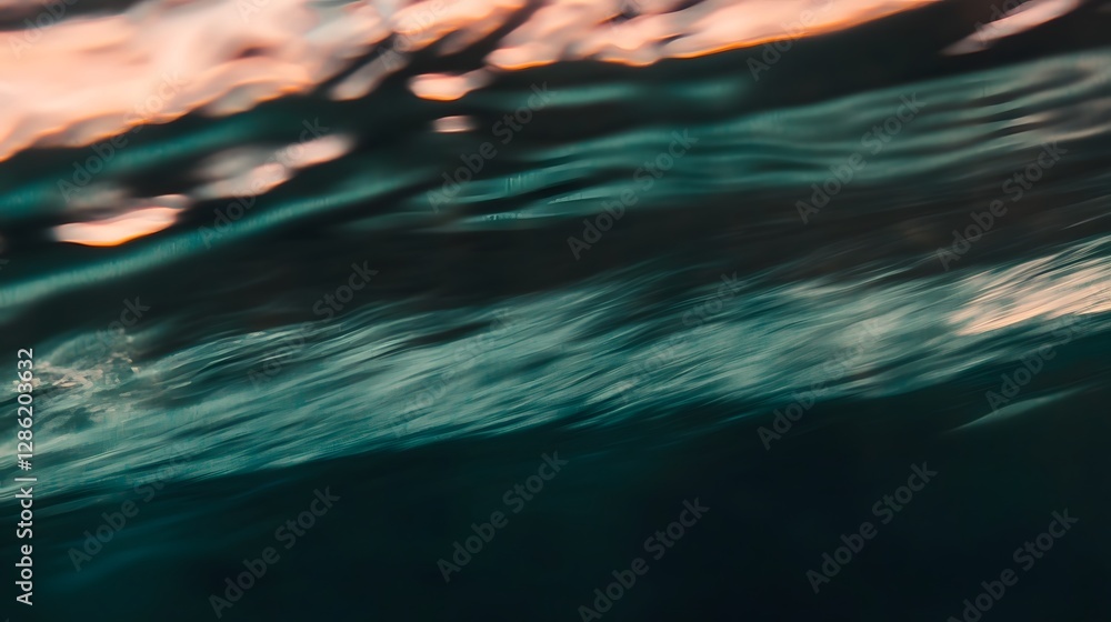 Poster captivating underwater abstract scene featuring a mesmerizing blend of cerise and emerald colors wit