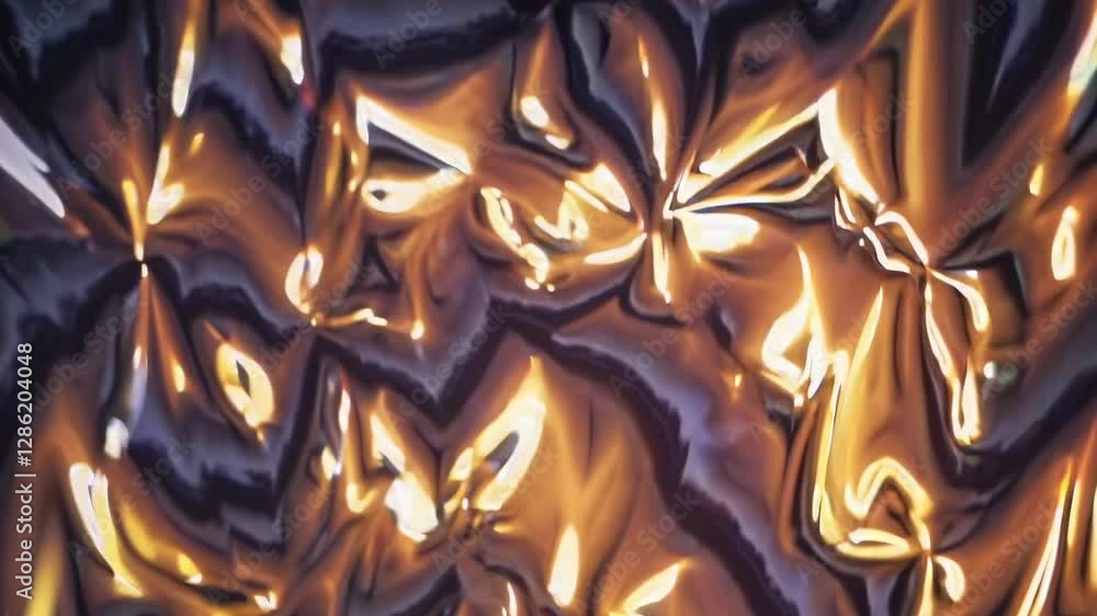 Poster abstract video concept with a close-up angle of swirling metallic liquid patterns, creating a dynami
