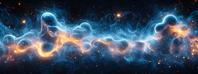 A liquid banner background with a paint splash and swirl pattern, adorned with water drops, and featuring beauty gel and cosmetic textures, presented in a contemporary magic art and science-inspired