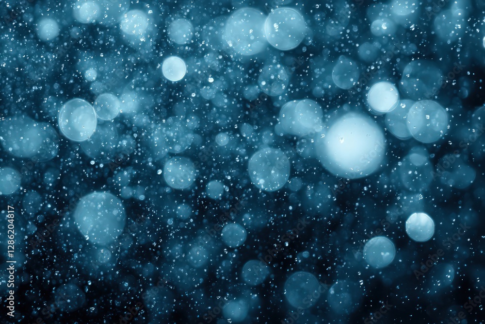 Poster abstract blue bokeh background with glowing circles and sparkles