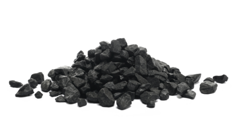 Black rocks pile isolated on white background, side view