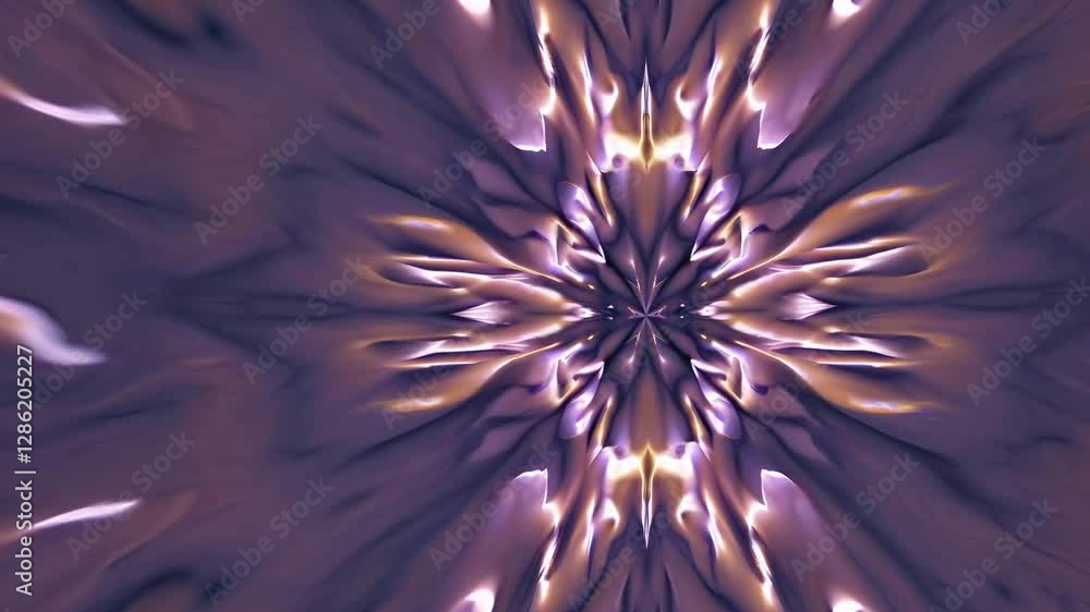 Poster abstract video art with a kaleidoscopic design, featuring glowing patterns. top-down camera angle en