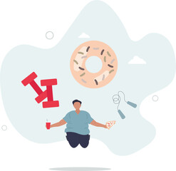 Weight loss.fat man jumping rope.flat character life .