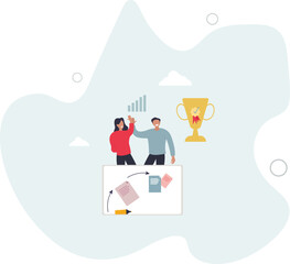 Achievement celebration for successful business goal . Company employees motivation with award, evaluation and accomplishment trophy .flat character life .