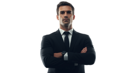 Portrait of a handsome, smiling businessman isolated on transparent background, cut out