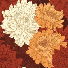 Detailed Orange and Cream Chrysanthemum Flower Illustration