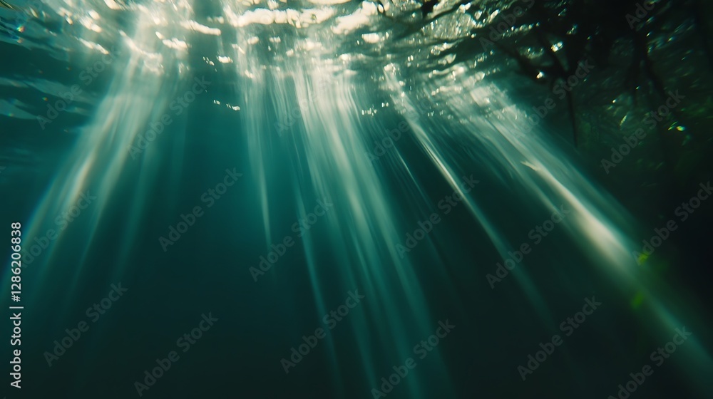 Poster mesmerizing magenta and jade underwater abstract with cinematic motion blur and depth of field close