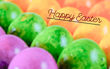 Easter card with eggs and written words Happy Easter