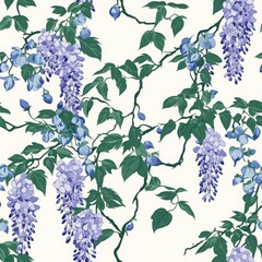 Lilac Wisteria Floral Pattern on White Background