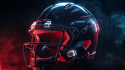 Fototapeta premium American Football Helmet Glowing Red And Blue