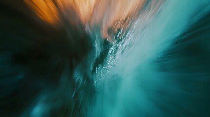 Mesmerizing close up of water at sunset with cerulean and emerald hues cinematic motion blur and depth of field creating a serene ethereal and dreamlike underwater abstract scene
