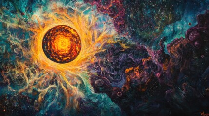 A surreal cosmic energy surge reshapes the entire fabric of space, bending light into nebula mosaics