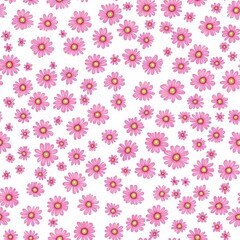 Scattered Pink Flowers on White Background Simple Delicate Floral Pattern