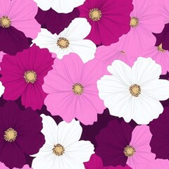 Obraz premium Seamless Pattern of Pink Purple White Cosmos Flowers Soft Lighting Detailed Petals