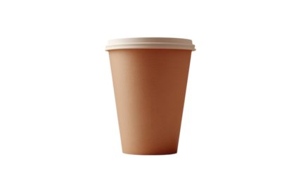Empty disposable coffee cup sits on a table, ready for a hot drink to be served in a cozy cafe setting during the morning hours