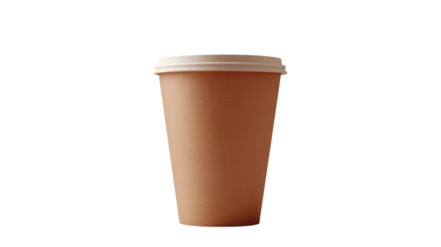 Empty disposable coffee cup sits on a table, ready for a hot drink to be served in a cozy cafe setting during the morning hours