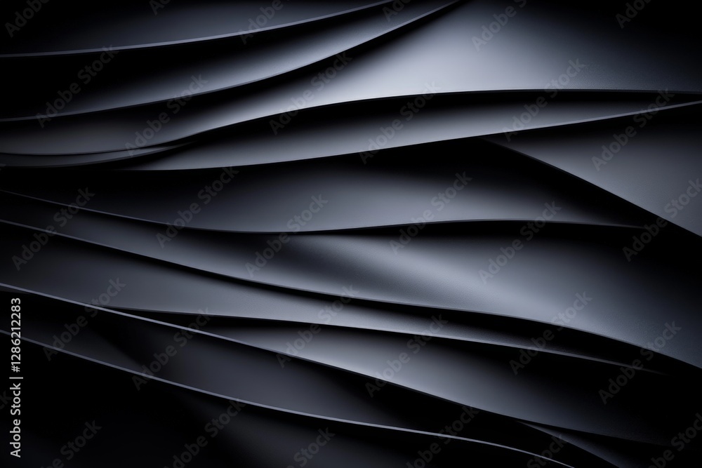 Poster futuristic black abstract background with geometric layered folds and modern three dimensional depth