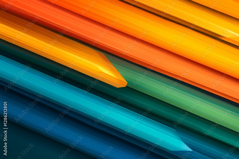 Poster vibrant collection of colored pencils arranged in diagonal pattern creating dynamic abstract composi