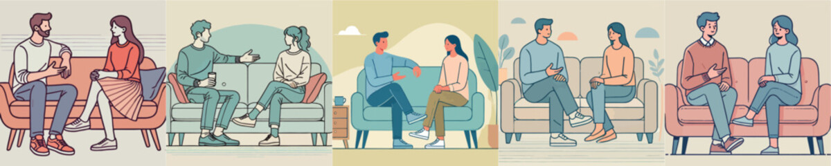 Vector collection of people chatting on the sofa