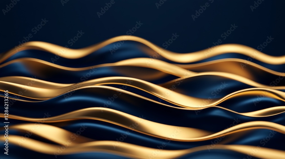 Poster luxurious black and gold abstract wave pattern forming elegant dynamic composition with smooth flowi
